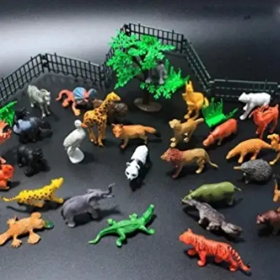 Picture of 32+ Pcs Mini Rubber Animal Toy Set for Kids - Jungle & Zoo Wild Animals Figure Playset.