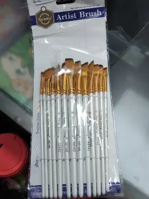 Picture of Keep Smiling 13 Pcs Artist Paint Brush Set (A6145) - Nylon Hair Wooden Handle Brushes for Acrylic & Watercolor Keep Smiling 13 Pcs Mix Brush Set  Complete 13-Piece Artist Brush Kit - Flat, Round & Fan Brushes