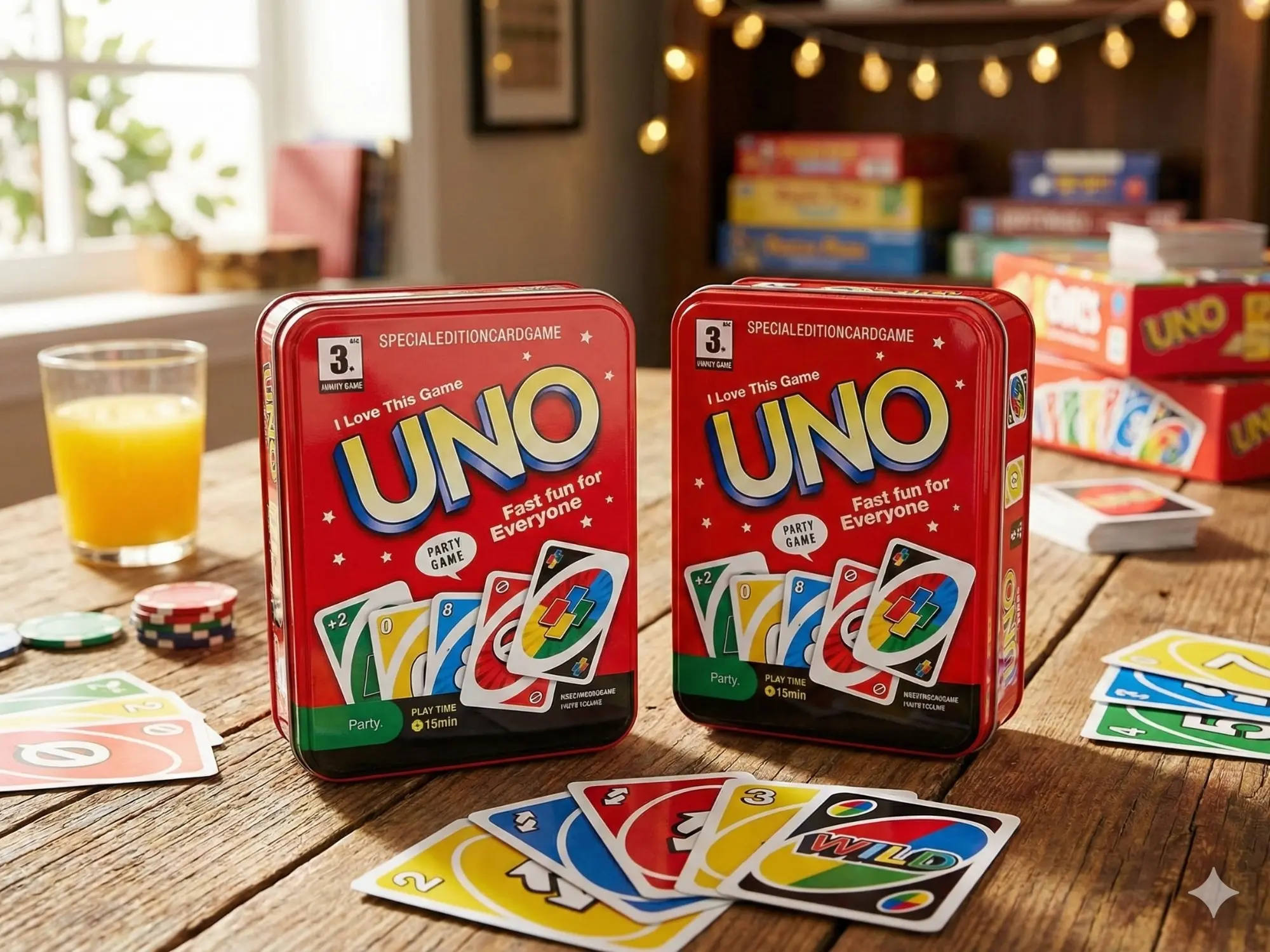 Picture of UNO Luxury Edition Card Game in Steel Box - Waterproof Plastic PVC Cards for Kids & Adults (Family Fun Toy), Premium UNO Tin Box Edition - Washable Playing Cards