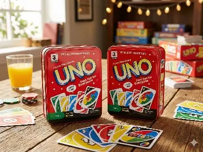 Picture of UNO Luxury Edition Card Game in Steel Box - Waterproof Plastic PVC Cards for Kids & Adults (Family Fun Toy), Premium UNO Tin Box Edition - Washable Playing Cards
