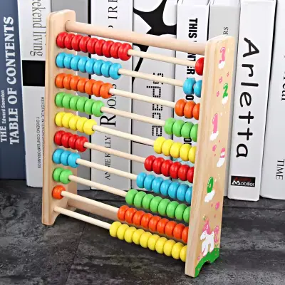 Picture of Wooden Abacus with 10 Rows - Montessori Math Learning & Counting Frame Toy for Kids - Colorful Beads Calculator