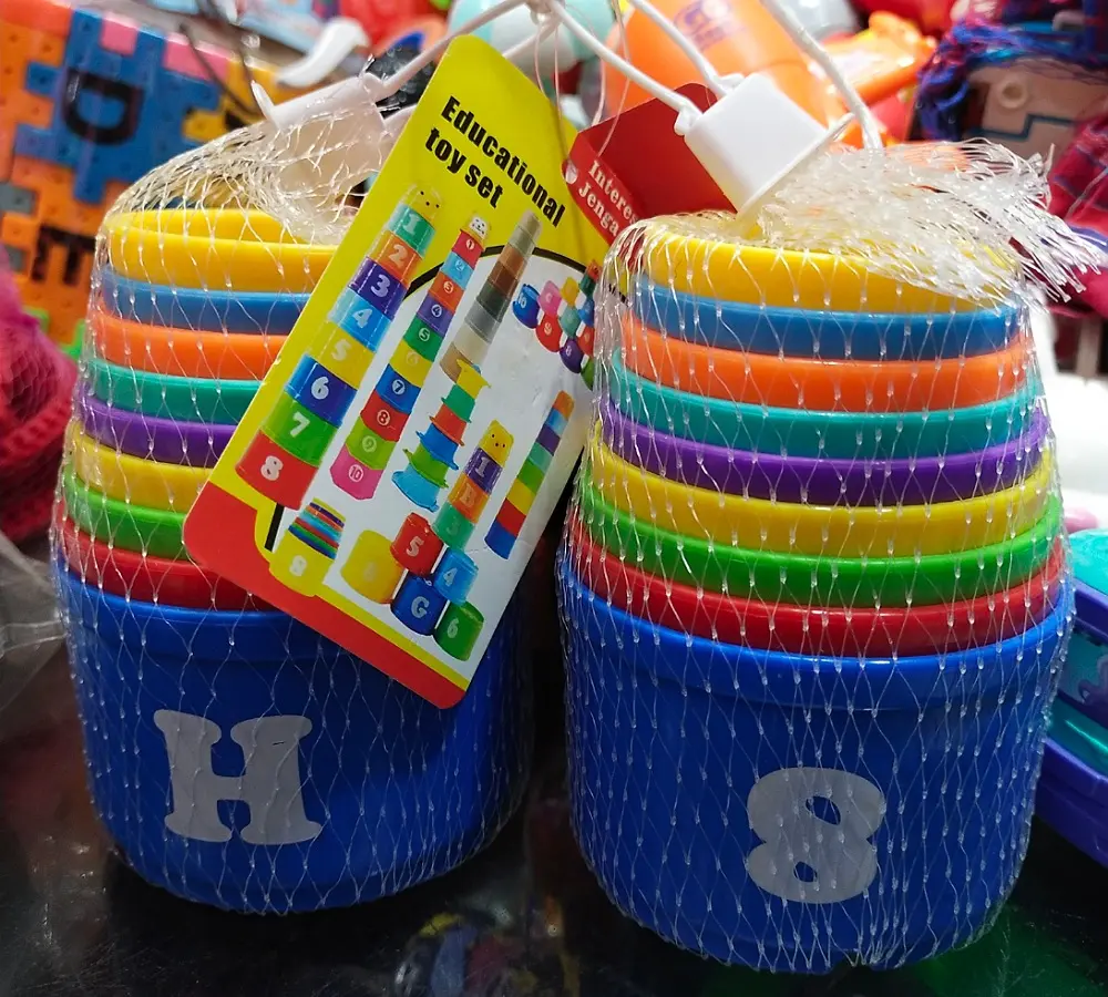 Picture of 9PCS Rainbow Stacking Cups Toy for Toddlers - Educational Number & Letter Learning Tower with Mini Bear