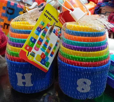 Picture of 9PCS Rainbow Stacking Cups Toy for Toddlers - Educational Number & Letter Learning Tower with Mini Bear