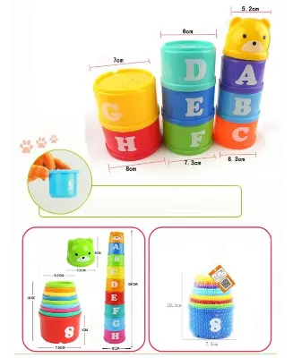 Picture of 9PCS Rainbow Stacking Cups Toy for Toddlers - Educational Number & Letter Learning Tower with Mini Bear