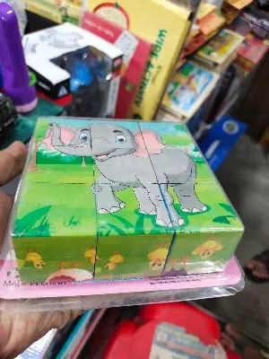 Picture of 6-in-1 Wooden 3D Cube Puzzle - 9 Piece Block Jigsaw Toy for Kids - Montessori Animal/Transport Cartoon Puzzle