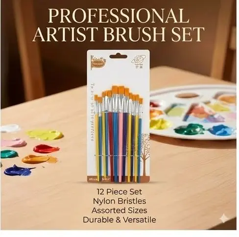 Picture of YUFAN 12 Pcs Artist Paint Brush Set - Nylon Hair Brushes for Acrylic, Watercolor & Nail Art  YUFAN Painting Brushes - 12 Pcs Pack   Professional YUFAN Brush Set - 12 Nylon Tips for All Mediums
