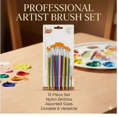 Picture of YUFAN 12 Pcs Artist Paint Brush Set - Nylon Hair Brushes for Acrylic, Watercolor & Nail Art  YUFAN Painting Brushes - 12 Pcs Pack   Professional YUFAN Brush Set - 12 Nylon Tips for All Mediums