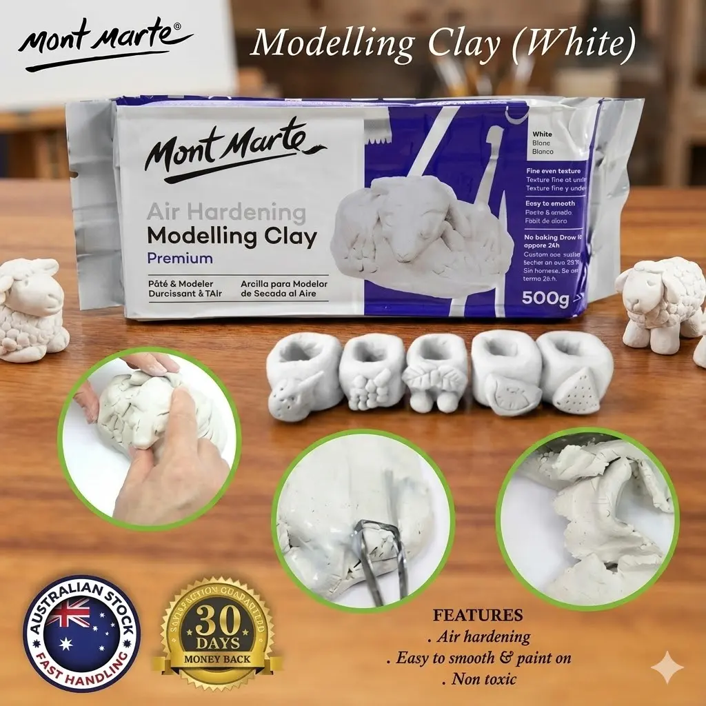Picture of Mont Marte Premium Air Hardening Modelling Clay - White (500g)- - No Bake Pottery Clay Mont Marte Air Dry Clay - 500g White  Best DIY Craft Clay - Mont Marte Air Hardening (No Oven Needed)