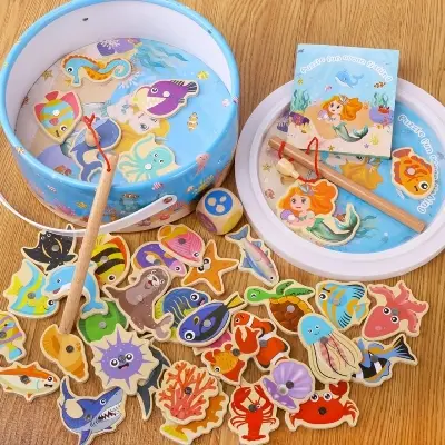 Picture of Wooden Magnetic Fishing Game for Kids - Montessori Educational Learning Toy for Motor Skills Development Jigsaw Puzzles Board l Toys for Kids Boys Girls