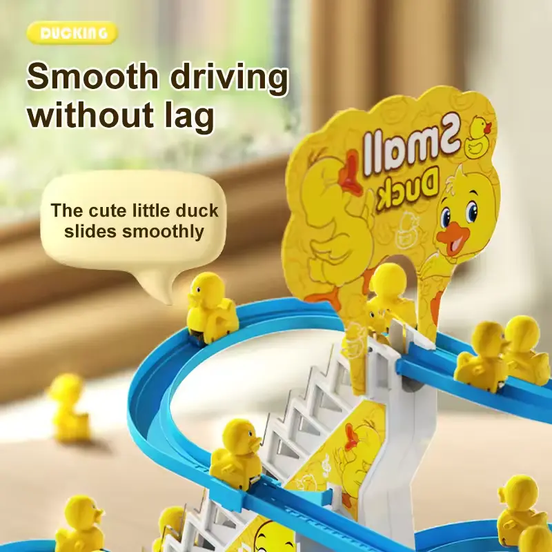 Picture of Duck Efficient Little Duck Track Slide Toys, Electric Duck Climbing Stairs Roller Coaster Toy Set, Children Roller Coaster Toy with LED Flashing Lights and Music