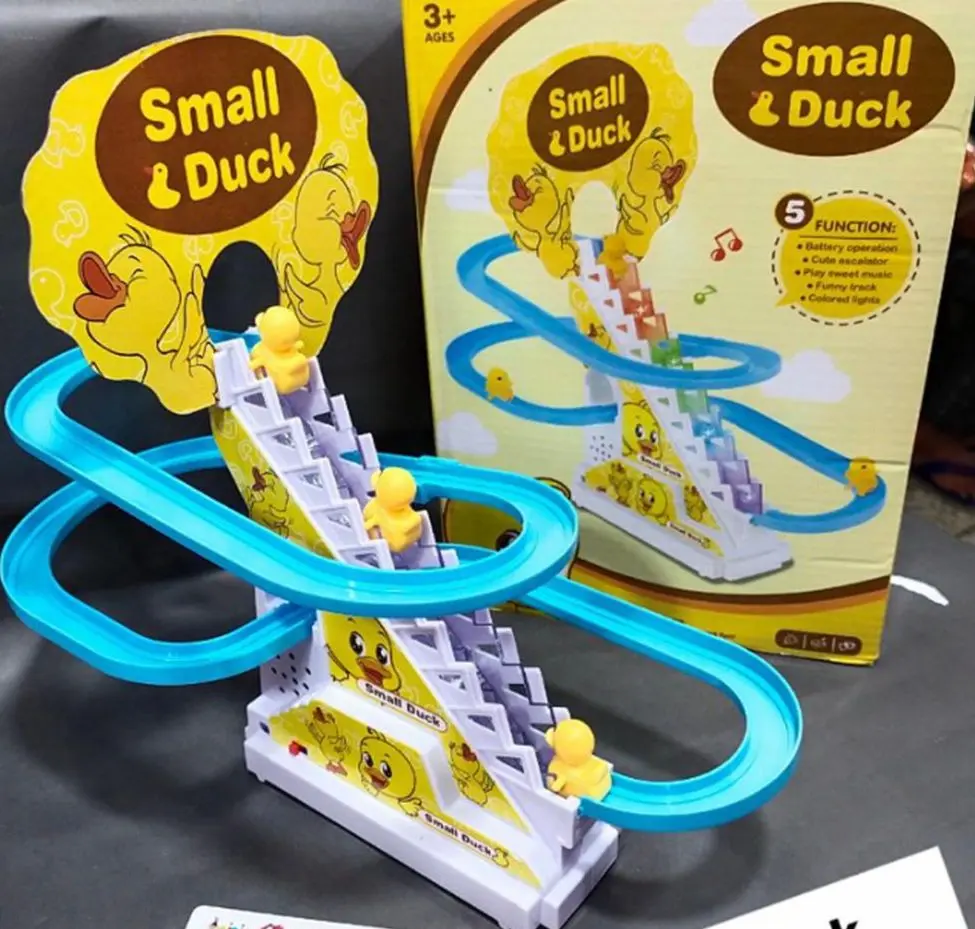 Picture of Duck Efficient Little Duck Track Slide Toys, Electric Duck Climbing Stairs Roller Coaster Toy Set, Children Roller Coaster Toy with LED Flashing Lights and Music