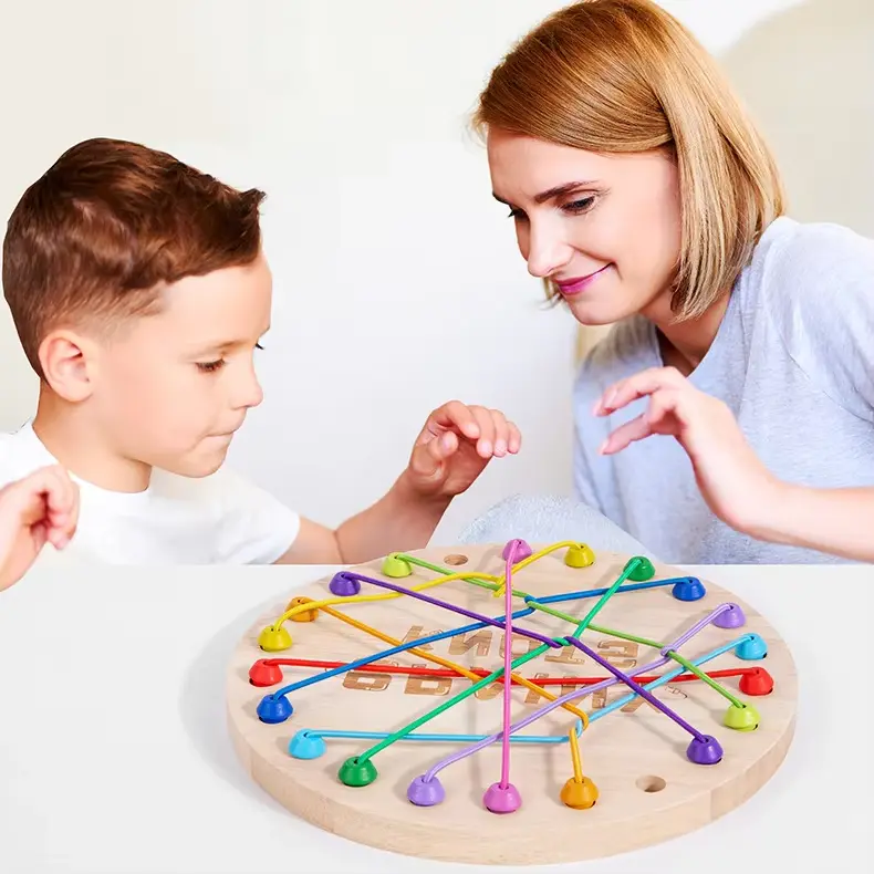 Picture of Wooden Tangled Rope Puzzle for Kids - Brain Teaser Knot Untying Game - Montessori Logic & Fine Motor Skill Toy