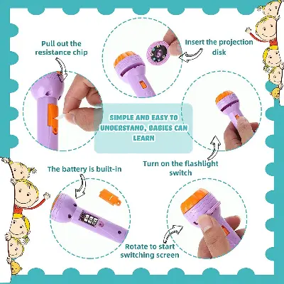 Picture of Mini Projector Flashlight Torch Educational Learning and Playing Toys 5 Slides 40 Pictures Clear Projection Slide Flashlight for Kids 2 & 3 Year Old - (Random Color - Multi)