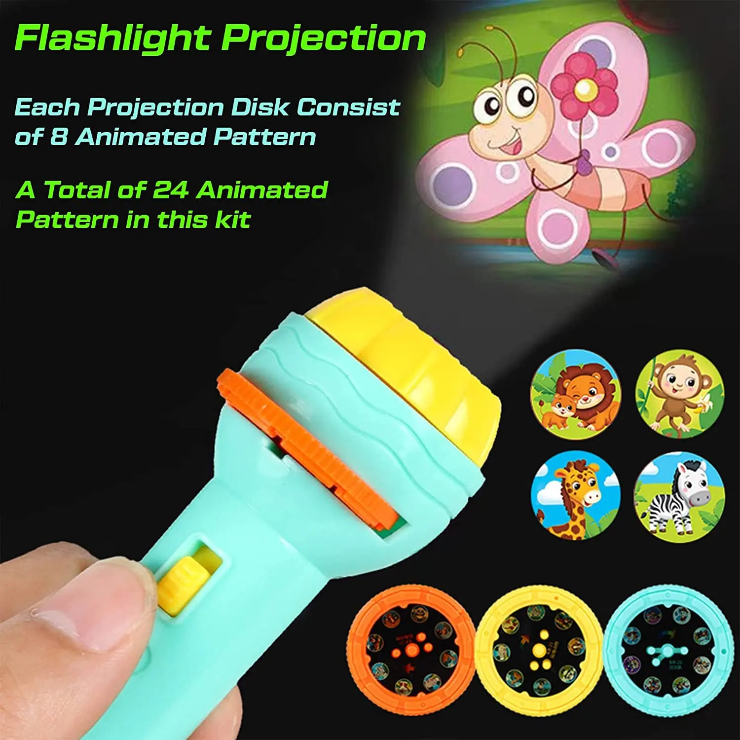 Picture of Mini Projector Flashlight Torch Educational Learning and Playing Toys 5 Slides 40 Pictures Clear Projection Slide Flashlight for Kids 2 & 3 Year Old - (Random Color - Multi)