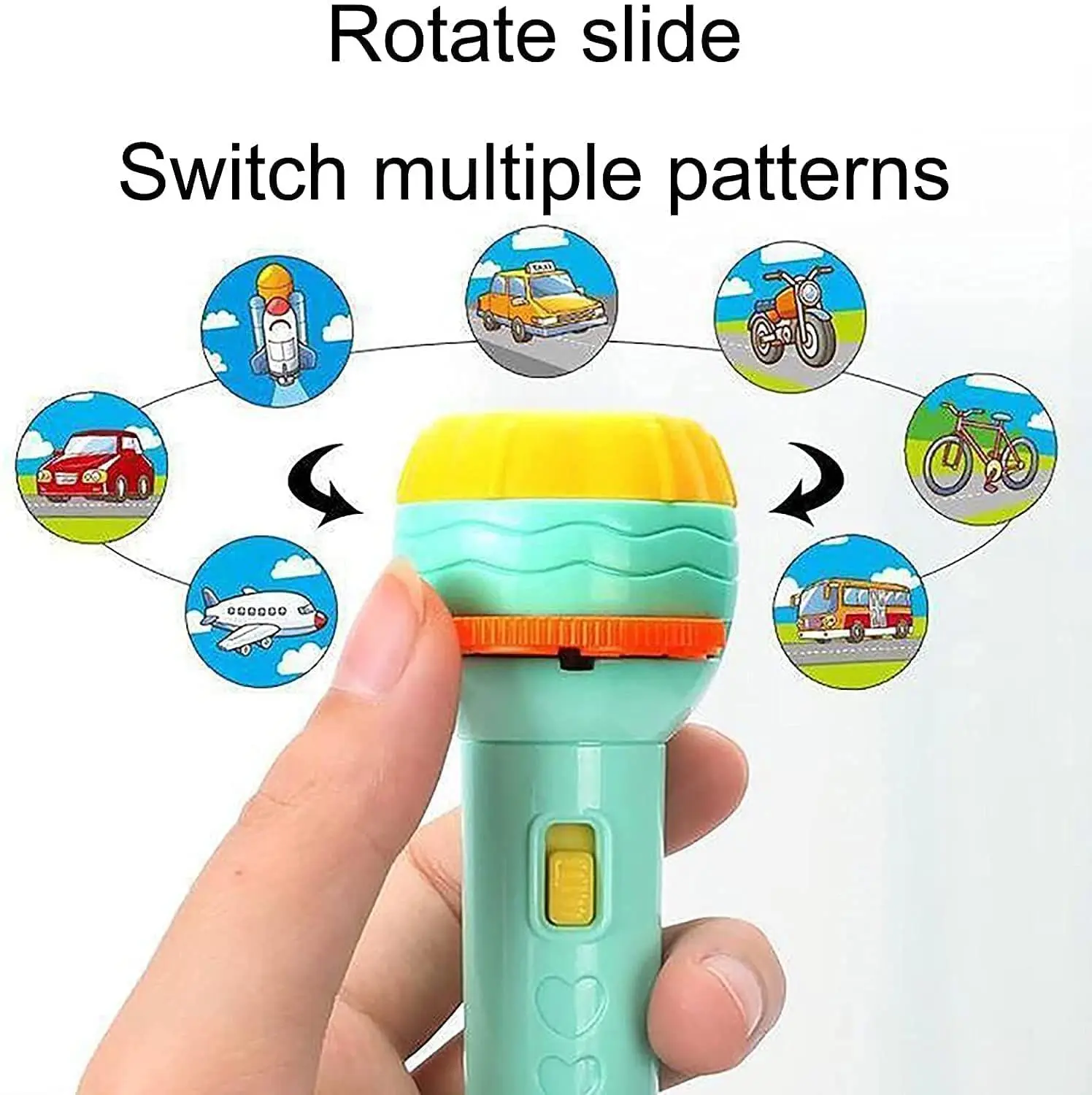 Picture of Mini Projector Flashlight Torch Educational Learning and Playing Toys 5 Slides 40 Pictures Clear Projection Slide Flashlight for Kids 2 & 3 Year Old - (Random Color - Multi)