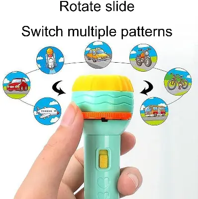 Picture of Mini Projector Flashlight Torch Educational Learning and Playing Toys 5 Slides 40 Pictures Clear Projection Slide Flashlight for Kids 2 & 3 Year Old - (Random Color - Multi)