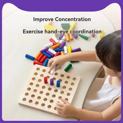 Picture of Seven Moon Educational Colour Cognition Sorting & Stacking Wooden Peg Board Block Toys for 3+ Children ,Montessori Sensory Training Equipment Wooden Children's Early Education Home Kindergarten