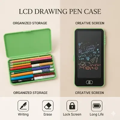 Picture of Smart LCD Drawing Pencil Case - 2-in-1 Digital Writing Tablet & Stationery Storage Box for Kids  LCD Writing Pencil Case - Smart Stationery Box  Digital Slate Pencil Box - Eco-friendly Drawing Case for School