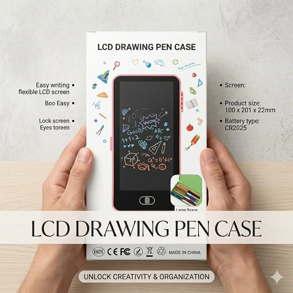 Picture of Smart LCD Drawing Pencil Case - 2-in-1 Digital Writing Tablet & Stationery Storage Box for Kids  LCD Writing Pencil Case - Smart Stationery Box  Digital Slate Pencil Box - Eco-friendly Drawing Case for School