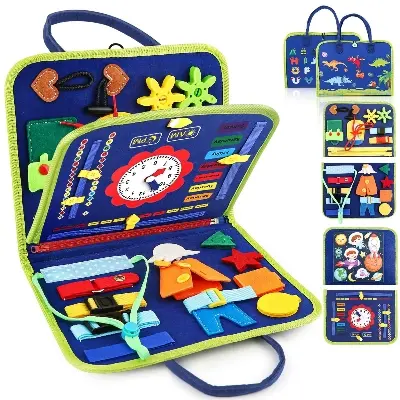 Picture of Montessori Busy Book for Toddlers (1-3 Years) - Felt Sensory Activity Board for Fine Motor Skills & Travel,Travel Friendly Busy Board - Educational Activity Book for Boys & Girls