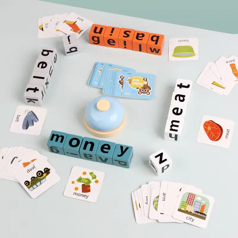 Picture of word Spelling game, Word Toys Letter Cognitive Challenge Memory English Word Game Early Learning Educational Kid Learning Toy Wooden Block Puzzle Alphabet Cognition Spelling Game 26 English Alphabet Toy