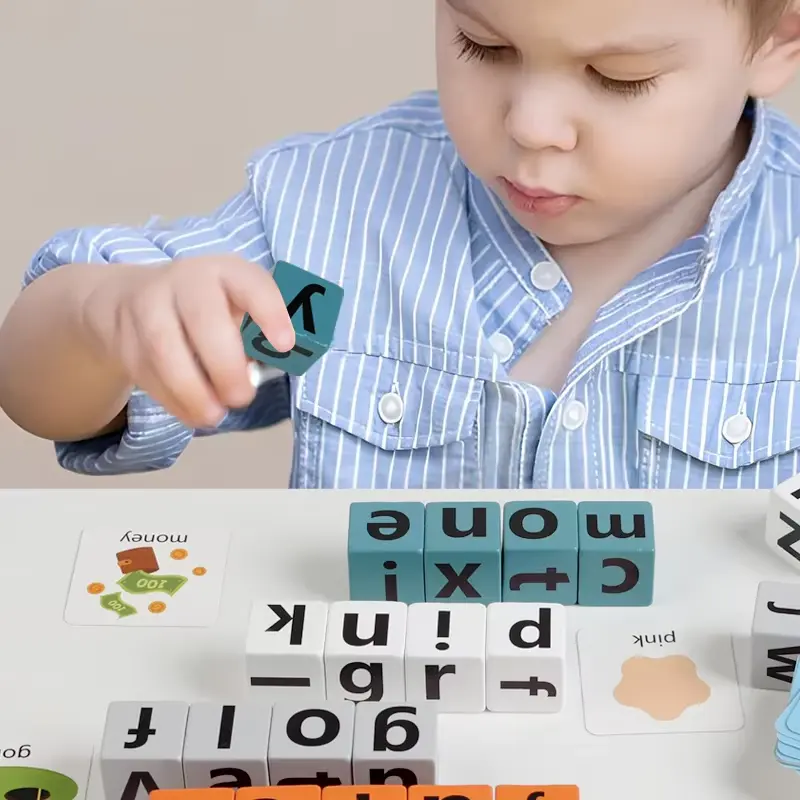 Picture of word Spelling game, Word Toys Letter Cognitive Challenge Memory English Word Game Early Learning Educational Kid Learning Toy Wooden Block Puzzle Alphabet Cognition Spelling Game 26 English Alphabet Toy