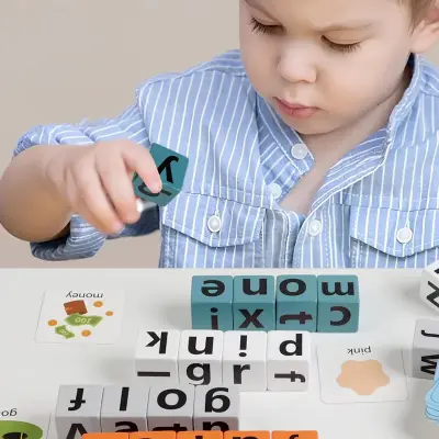 Picture of word Spelling game, Word Toys Letter Cognitive Challenge Memory English Word Game Early Learning Educational Kid Learning Toy Wooden Block Puzzle Alphabet Cognition Spelling Game 26 English Alphabet Toy
