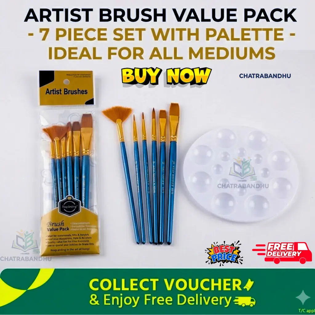 Picture of Artist Brush Value Pack - 7 Pcs Paint Brushes with Mixing Palette for Acrylic & Watercolor Complete Art Set - 7 Blue Handle Brushes + Palette (Ideal for All Mediums)