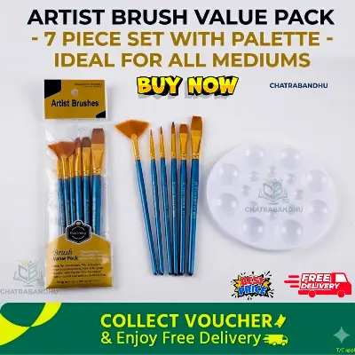 Picture of Artist Brush Value Pack - 7 Pcs Paint Brushes with Mixing Palette for Acrylic & Watercolor Complete Art Set - 7 Blue Handle Brushes + Palette (Ideal for All Mediums)