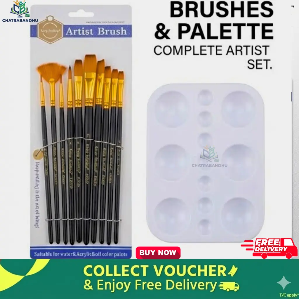 Picture of Keep Smiling 12 Pcs Artist Paint Brush Set with Mixing Palette - Nylon Hair Wooden Handle Kit Keep Smiling 12 Brushes + Palette Combo   Complete Painting Set - 12 Brushes & Palette for Acrylic/Oil/Water