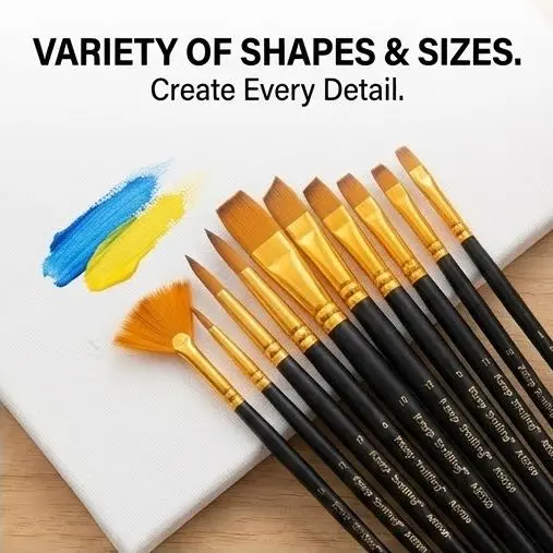 Picture of Keep Smiling 12 Pcs Artist Paint Brush Set with Mixing Palette - Nylon Hair Wooden Handle Kit Keep Smiling 12 Brushes + Palette Combo   Complete Painting Set - 12 Brushes & Palette for Acrylic/Oil/Water