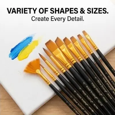 Picture of Keep Smiling 12 Pcs Artist Paint Brush Set with Mixing Palette - Nylon Hair Wooden Handle Kit Keep Smiling 12 Brushes + Palette Combo   Complete Painting Set - 12 Brushes & Palette for Acrylic/Oil/Water