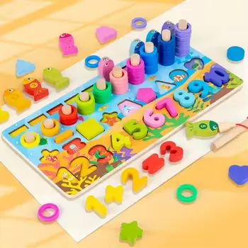 Picture of Realistic 6in1 Puzzle Wooden Math Learning Play Toy Creative Children’s Gift,Wooden Letters and Number Column Board Fishing Board Game Math Toys