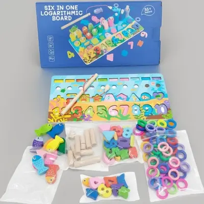 Picture of Realistic 6in1 Puzzle Wooden Math Learning Play Toy Creative Children’s Gift,Wooden Letters and Number Column Board Fishing Board Game Math Toys