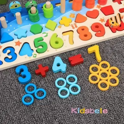 Picture of Realistic 6in1 Puzzle Wooden Math Learning Play Toy Creative Children’s Gift,Wooden Letters and Number Column Board Fishing Board Game Math Toys
