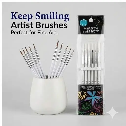 Picture of Keep Smiling Mini Detail Liner Brush Set (6 Pcs) - Fine Tip Synthetic Brushes for Acrylic, Oil & Nail Art