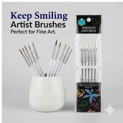 Picture of Keep Smiling Mini Detail Liner Brush Set (6 Pcs) - Fine Tip Synthetic Brushes for Acrylic, Oil & Nail Art