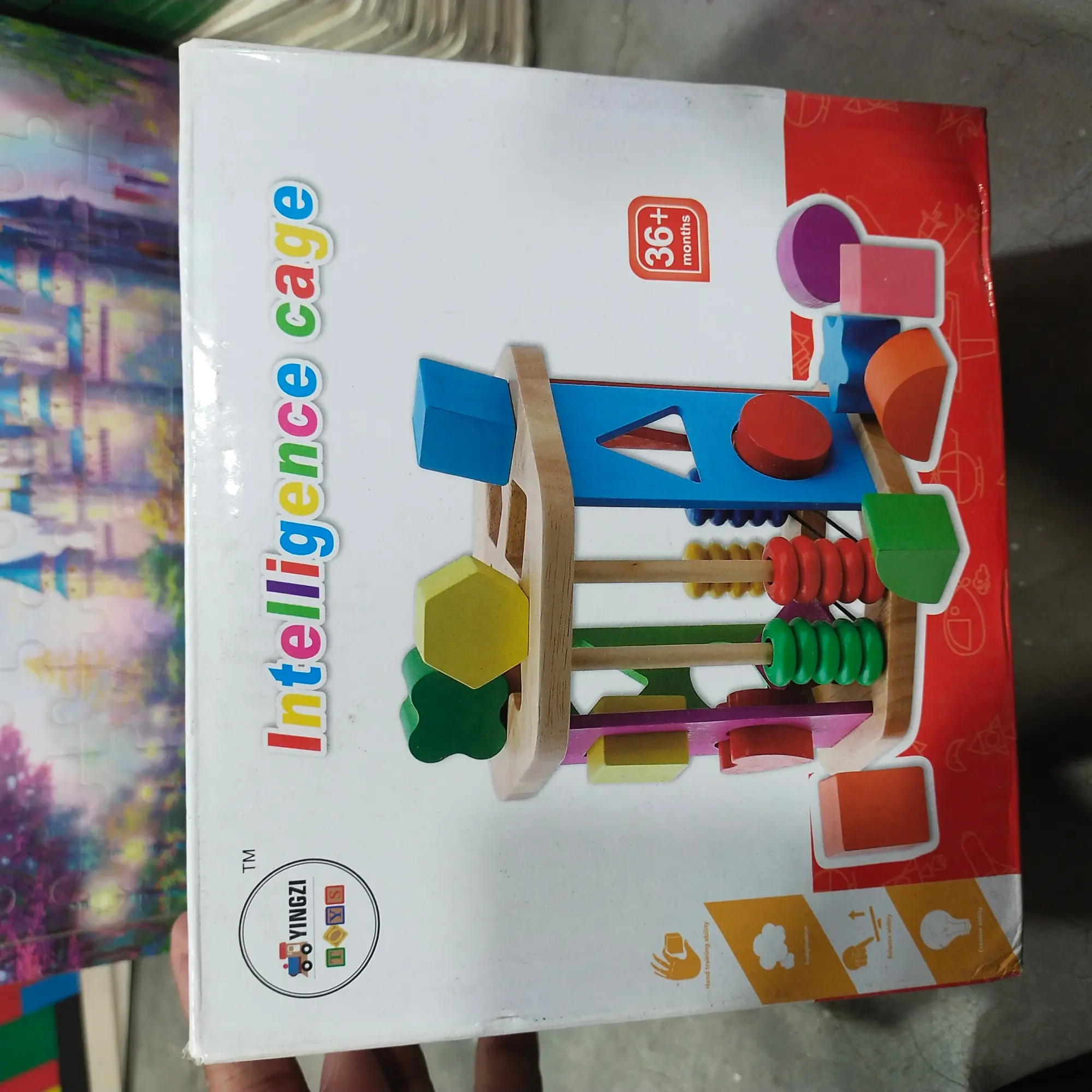 Picture of Wooden Intelligence Cage Toy for Toddlers - Shape & Color Sorting Educational Game - Occupational Therapy Aid for ASD,Educational Intelligence Cage - Brain & Hand Coordination Toy