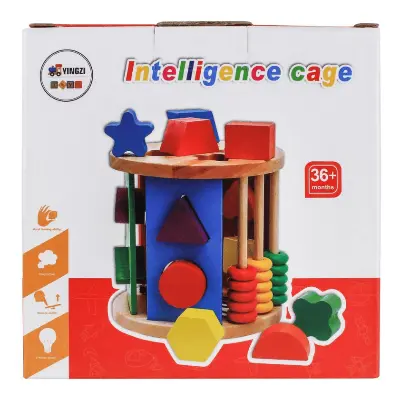 Picture of Wooden Intelligence Cage Toy for Toddlers - Shape & Color Sorting Educational Game - Occupational Therapy Aid for ASD,Educational Intelligence Cage - Brain & Hand Coordination Toy