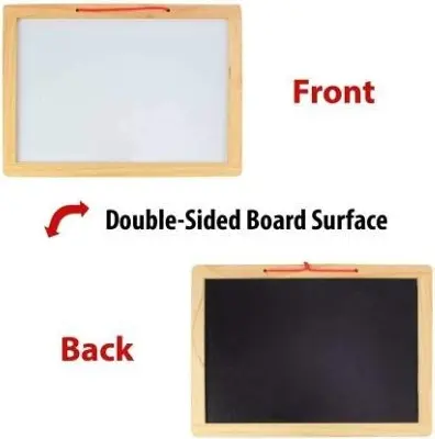 Picture of 2-in-1 Wooden Magnetic Writing Board for Kids (33x23cm) - Double Sided Whiteboard & Blackboard Slate with Tangram Puzzles
