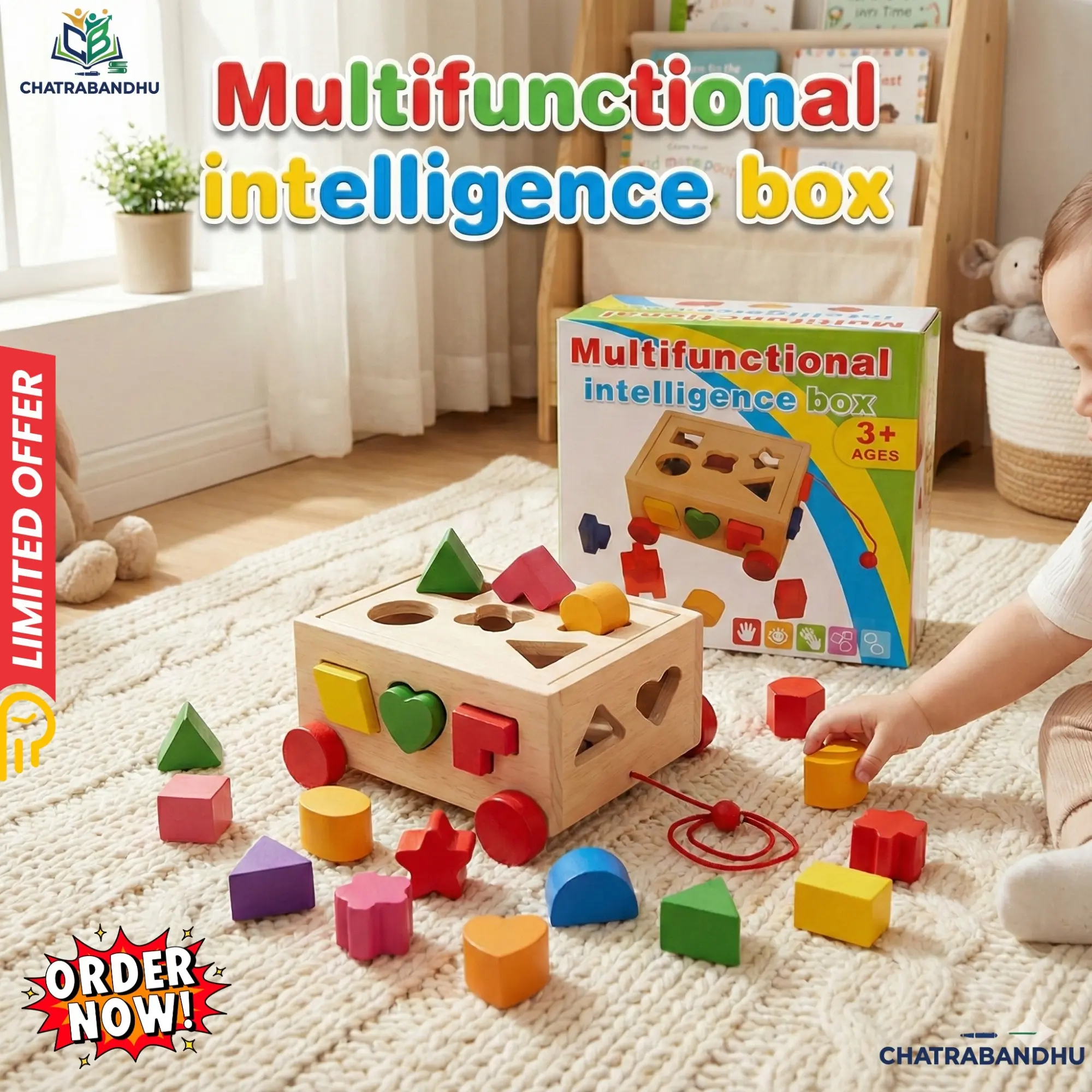 Picture of Wooden Shape Sorter Car Toy for Toddlers - Pull Along Vehicle with 15 Geometric Blocks - Montessori Educational Puzzle,Montessori Wooden Car Puzzle - Pull & Sort Educational Toy