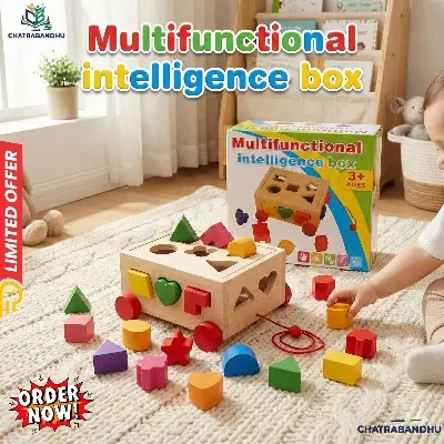 Picture of Wooden Shape Sorter Car Toy for Toddlers - Pull Along Vehicle with 15 Geometric Blocks - Montessori Educational Puzzle,Montessori Wooden Car Puzzle - Pull & Sort Educational Toy