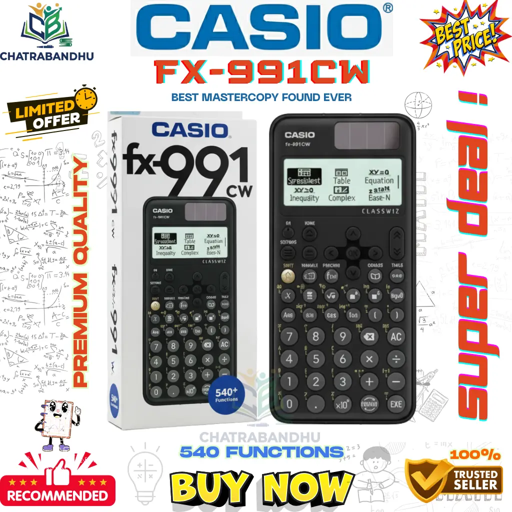 Picture of FX 991cw ClassWiz Scientific Calculator , (MASTER COPY) (THAILAND VARIANT)Non- Programmableh,engineering,hsc - Black Solar & Battery Powered Scientific Calculator