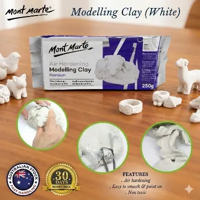 Picture of Mont Marte Premium Air Hardening Modelling Clay - White 250g - No Bake Pottery Clay Mont Marte Air Dry Clay - 250g White  Best DIY Craft Clay - Mont Marte Air Hardening (No Oven Needed)-250