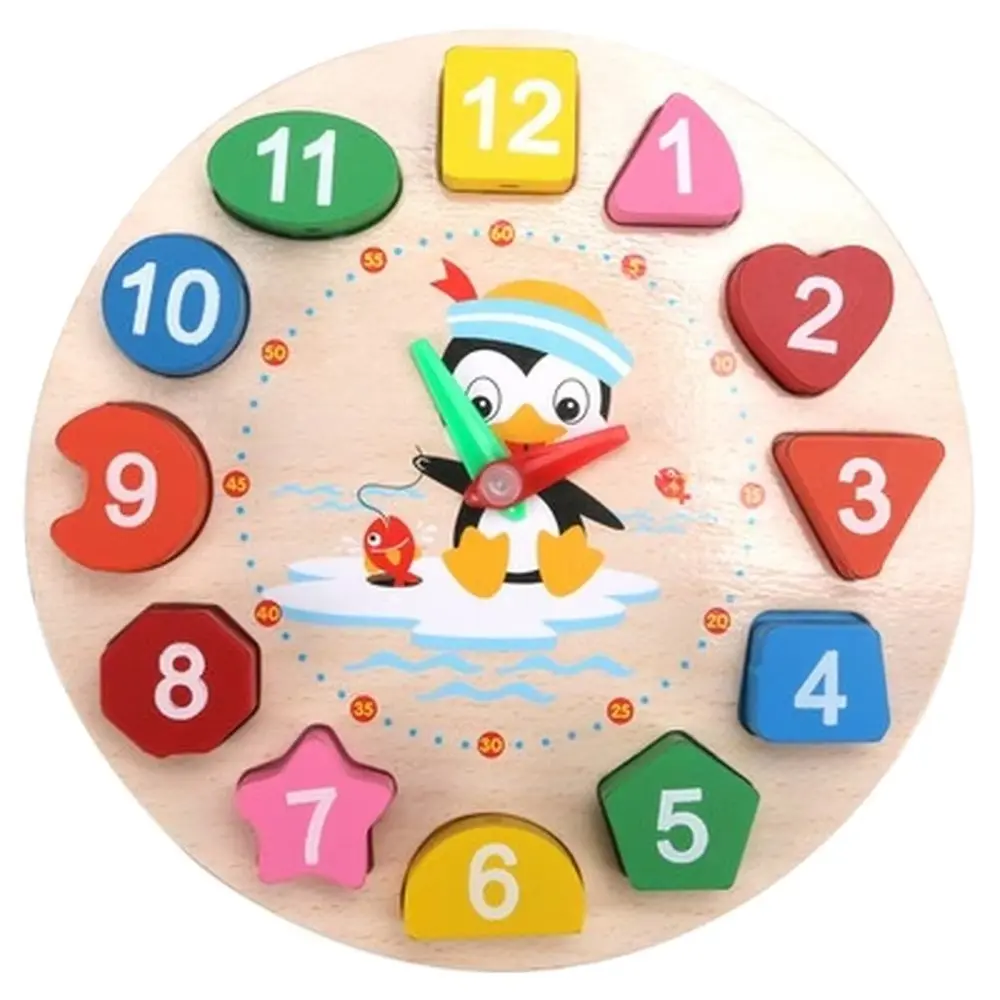 Picture of Wooden colourful 12 Numbers Clock Toy Digital Geometry Cognitive Matching Toy Early Educational PuzzlesChildren's Alarm Clock Puzzle Early Education Beaded Building Block Shape Matching Building Block Toy