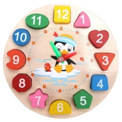 Picture of Wooden colourful 12 Numbers Clock Toy Digital Geometry Cognitive Matching Toy Early Educational PuzzlesChildren's Alarm Clock Puzzle Early Education Beaded Building Block Shape Matching Building Block Toy