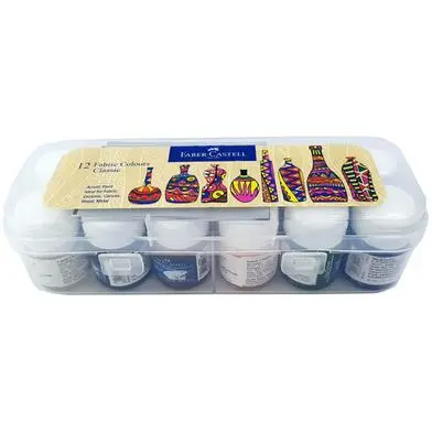 Picture of Faber-Castell Fabric Colours Set (12 Shades x 10ml) - Permanent & Wash-Proof Textile Paint for DIY Clothes & Art