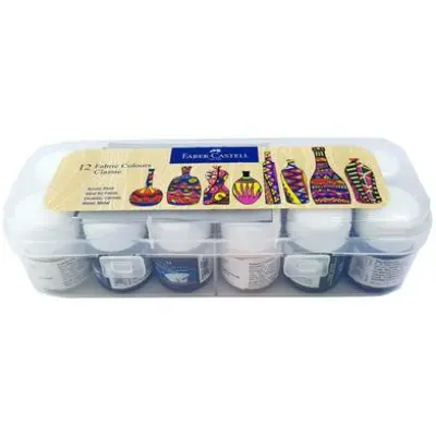 Picture of Faber-Castell Fabric Colours Set (12 Shades x 10ml) - Permanent & Wash-Proof Textile Paint for DIY Clothes & Art