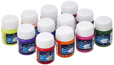 Picture of Faber-Castell Fabric Colours Set (12 Shades x 10ml) - Permanent & Wash-Proof Textile Paint for DIY Clothes & Art