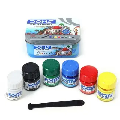 Picture of DOMS Poster Colour Set 6 Shades (10ml each) - With Free Dual Brush & Agitator - Vibrant Painting Kit for Kids